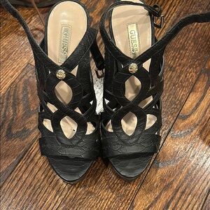Guess Black Strappy Heels with Intricate Design